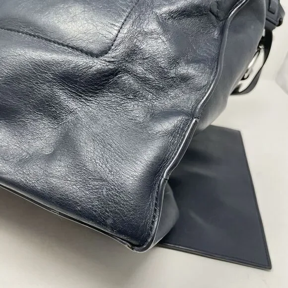 ALLSAINTS Captains Tote Women Navy Blue Leather Bag Shoulder Strap Chain Purse - Picture 8 of 16